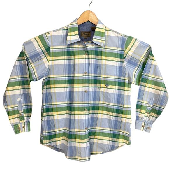 Roper Men's Button Down Shirt Rigid Cotton Green Yellow Blue Plaid SZ M Cowboy - Picture 1 of 10